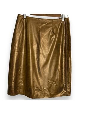 OCI Faux Leather Skirt Women's 11 Juniors Golden Brown Embossed Chic Modest New